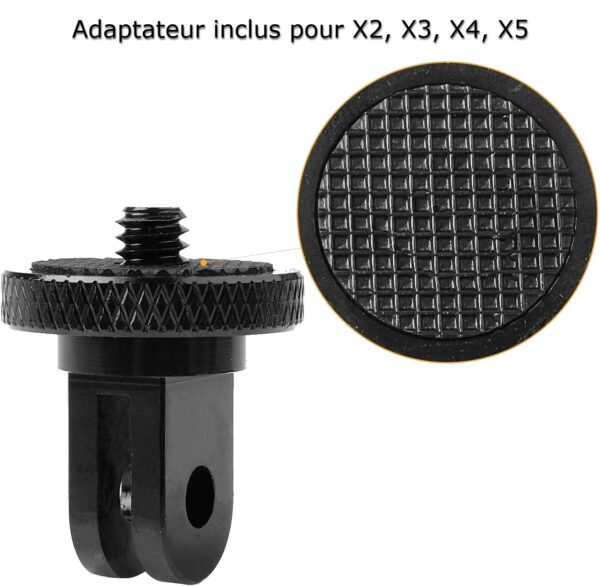 Photo d’un adaptateur vissable pour caméras Insta360 X2, X3, X4 et X5 sur fond blanc
